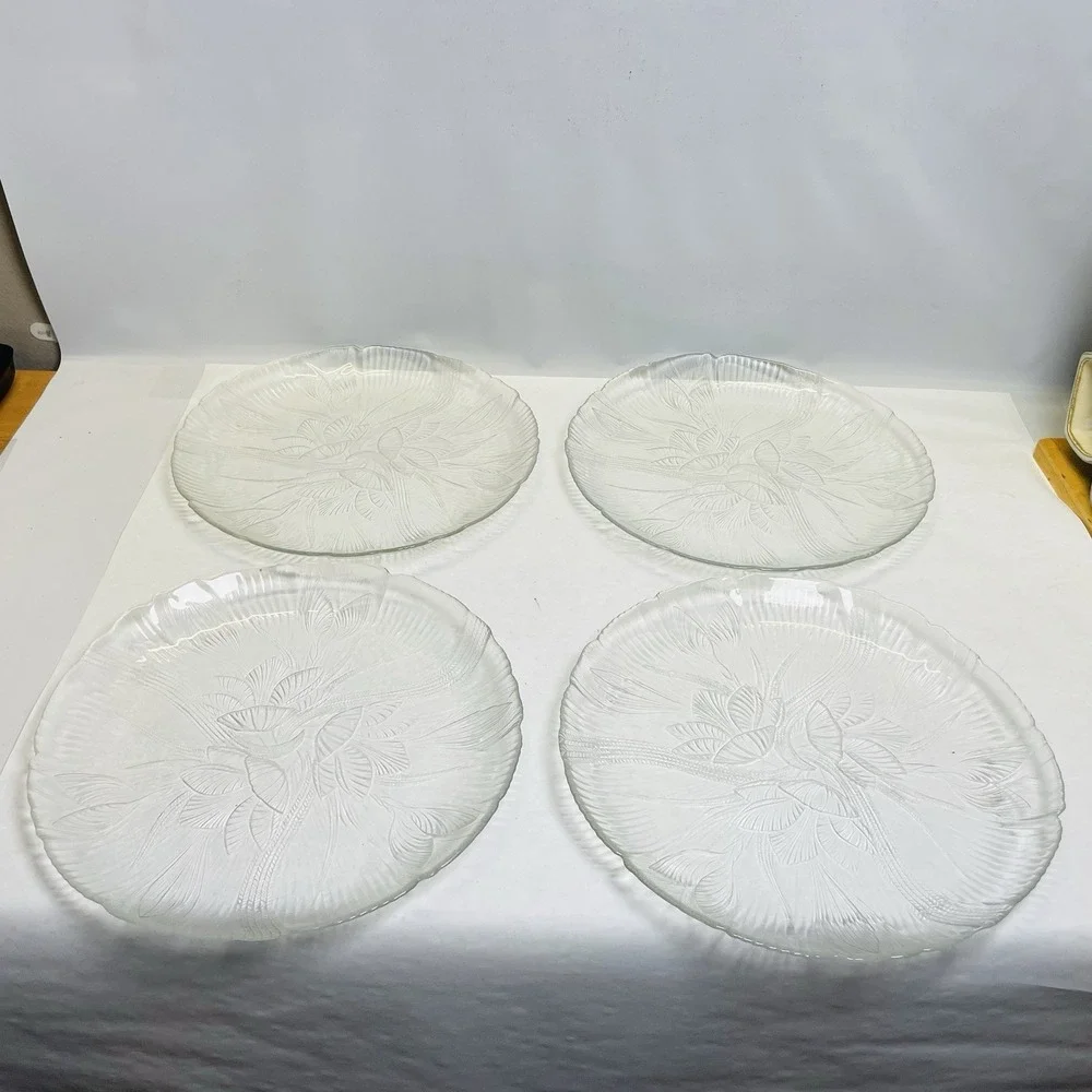 Set‎ Of 4 Arcorpc Canterbury Dinner Plates Clear Glass 10 3/4
